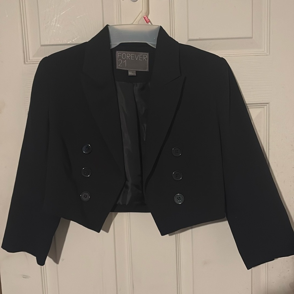 Double-Breasted Cutout Cropped Blazer midsleeve